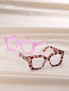 2pcs/3pcs Retro Square Frame Fashion Optical Glasses For Women, Suitable For Using Smartphones, Computers, Photographing And Accessorizing - Anti-blue Light - View 2