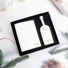 The Gift Box Set Can Be Customized With Gold-Embossed Initials, Names. Travel Passport Document Holder And Luggage Anti-Loss Tag Strap, Travel Organizer, Mother's Day Gift, Personalized Gift, Father's Day Gift, Birthday Gift, Wedding Gift, Wanderlust - Multicolor - View 8