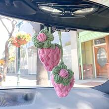 Car Rear View Mirror Hanging Accessory, Cute Cherry Car Accessories, Crochet Car Decor, Hand Knitted Car Mirror Hanger Holiday Gifts - Red - View 5