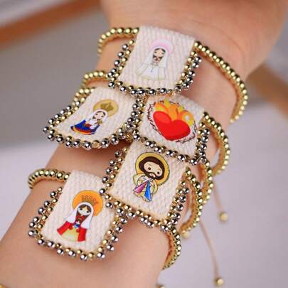 1pc Printing Portrait Charm Bracelet For Women Handmade Golden Copper Beads Jewelry Boho Accessories