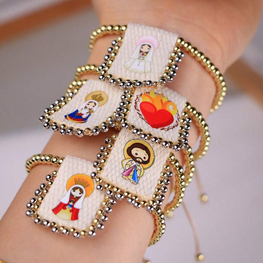 1pc Printing Portrait Charm Bracelet For Women Handmade Golden Copper Beads Jewelry Boho Accessories