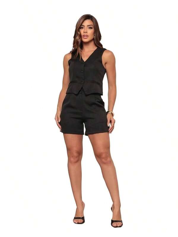 Conjunto Feminina Colete e Short Alfaiataria