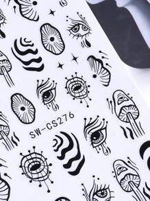 Pegatinas para uñas de diseño de Halloween en 3D, 2 piezas, con diseños de dibujos animados, líneas irregulares de grafiti, setas, ojo maligno, lágrimas del diablo, estrellas, para decoración de manicura y uñas para salón, accesorios DIY Y2K de otoño e invierno