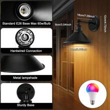 Black Vintage Wireless Battery Operated Wall Sconces, Industrial Cordless Battery Powered Led Wall Lights Set Of 2, Wall Lamp Fixture Indoor With RGB Light Bulb/No RGB Light Bulb Remote Control For Bedroom Farmhouse Gallery