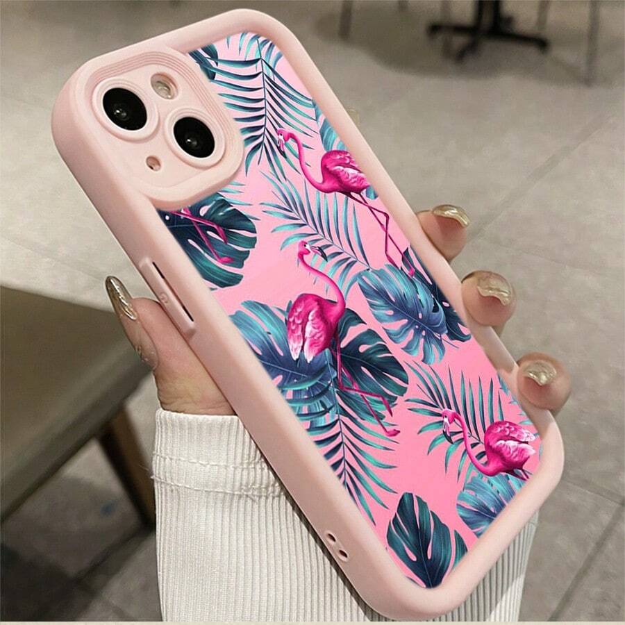 Pink Flamingos Tropical Leaves Pink Background Cute Pink Girly  Case [X/Xs/11/12/13/14/15/16 Pro/16 Promax] - Soft TPU Shockproof Cover,  Gift For Girlfriend/BFF, Birthday Present For Women, Aesthetic Protective Phone Case - Pink - View 1
