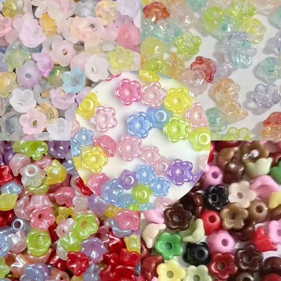 Approx. 100/200pcs Assorted Colored Lily Of The Valley Acrylic Beads, 6mm Flower Spacer Beads For DIY Jewelry Making, Bracelets, Necklaces, Earrings, Keychains, Phone Charms, Wedding Favors, Home Decor, Craft Supplies - Multicolor - View 1