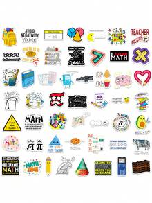 50 张数学涂鸦贴纸，卡通趣味风格数学符号，防水 PVC 材质，可重复使用，适用于头盔装饰、剪贴簿、汽车装饰、派对装饰、标签、贴纸、剪贴簿、笔记本、笔记本电脑、行李箱、吉他、水瓶、手机壳、时尚装饰 - 款式2 - 查看 10