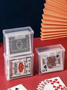 1pc Transparent Plastic Playing Card Storage Box, Card Container, Jewelry And Small Item Organizer Box, Suitable For Poker, Bridge, Standard Cards - Random Color