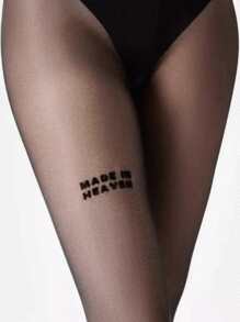 1 pieza Pantimedias transparentes estampado letras negro gótico para mujer, ajuste ceñido - Apto para mujeres que pesan 110 libras o menos