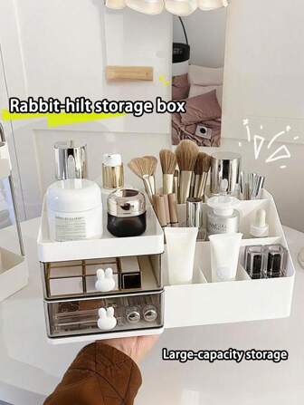 1 pieza Caja de almacenamiento de maquillaje de cajón blanco, adecuada para cosméticos, cuidado de la piel, lápices labiales, bolígrafos, brochas, esmalte de uñas, perfume, se puede colocar en el escritorio de la computadora, el tocador, el estante del baño, decoración del hogar (universal)