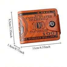 Men's Fashion Classic Wallet Vintage 100 US Dollar Pattern Wallet Multi Card Slot Zipper Coin Compartmen PU Leather Classic Short Wallet For Men Money Wallet Mini Wallet Purse Wallet Men Wallet Leather Small Wallet