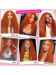 Ginger Transparent Lace Front Wigs 13x6 Curly Wigs For Black Women Ginger Curly Wig With Long Curly Wavy Wig 250% Densi - Ginger & Orange - View 4