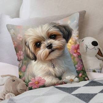 TOPSSCTR 1 件复古西施花卉图案枕套，涤纶，可机洗，拉链开合，装饰织物靠垫套，适用于家庭和办公室，办公室枕套 | 复古设计 | 编织纹理