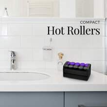 Travel Size Professional 1.25 "Compact Ceramic Hot Hair Rollers, 10 Piece Set, Anti-Static Technology, Ionic, Black