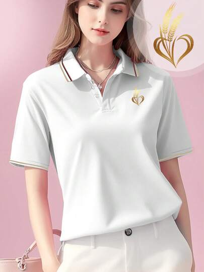 Camiseta de manga corta con diseño impreso de insignia creativa para mujer para el verano