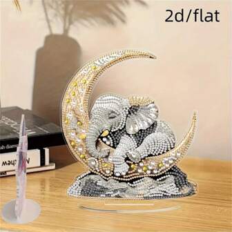 2D/平面 DIY 桌面钻石艺术画套装，特殊形状水钻桌面装饰，家用宝石绘画工艺套装，礼物，大象抱月，手工艺品，送给朋友的绝佳礼物