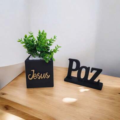Vasinho Decorativo com Escrita "Jesus" com Plaquinha "Paz"