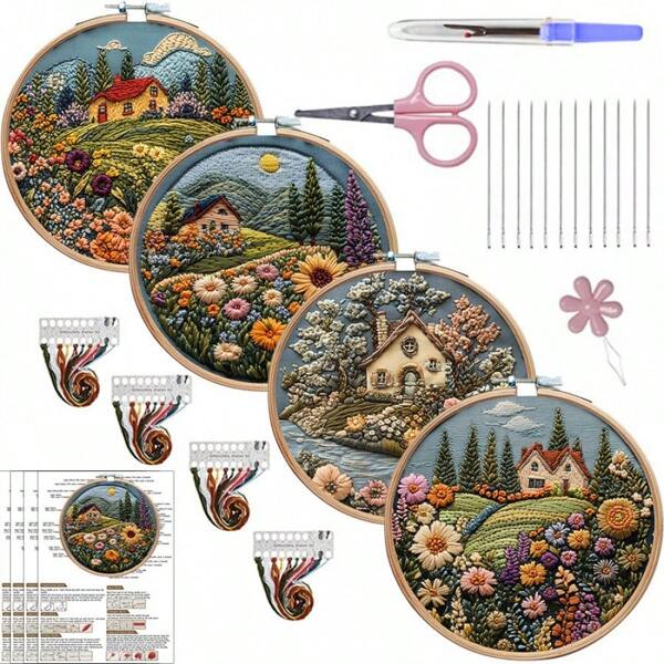 Kit de bordado floral faça você mesmo, inclui molde impresso, linhas, bastidor de bordado e instruções, ótimo para iniciantes, adequado para o Dia das Mães e Páscoa