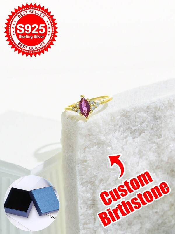S925 Sterling Silver Exquisite Custom Birthstone Ring - Perfect Gift For Lovers, Friends And Family. Ideal For Birthdays, Anniversaries, Valentine's Day, Christmas Or Any Special Occasion. This Ring Features A Stunning Personalized Birthstone, Surrounded By Delicate Accents, Crafted With Premium S925 Silver.