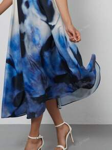 Women's Fashion Floral Print V-Neck Casual Vacation Style Spaghetti Strap Backless Summer Dress, Se-Hore Design