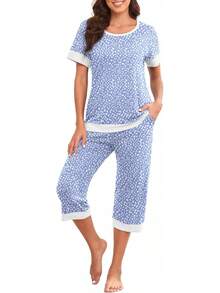 S.PrinStory Women's Pajama Set Short Sleeve Shirt And Pants Sleepwear Pjs Sets Lounge Set - Dark Grey - View 7