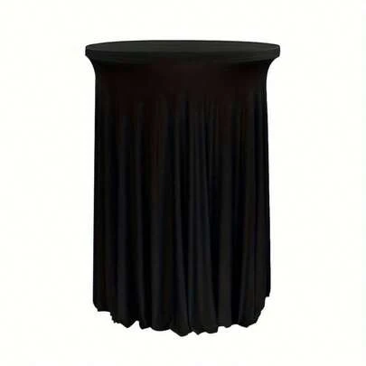 1pc Stretchy Cocktail Tablecloth - Elegant Round Polyester Spandex Tablecloth, Suitable For Banquets And Upscale Bars, With White Ruffled Edges, Perfect For Parties And Events, Elastic Tablecloth