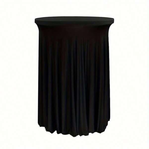 1pc Stretchy Cocktail Tablecloth - Elegant Round Polyester Spandex Tablecloth, Suitable For Banquets And Upscale Bars, With White Ruffled Edges, Perfect For Parties And Events, Elastic Tablecloth