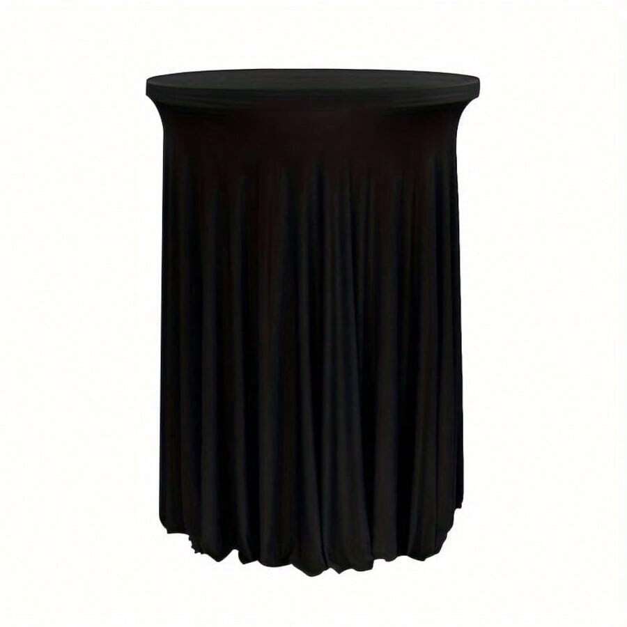 1 pieza Mantel elástico de cóctel - Elegante mantel redondo de poliéster y spandex, apropiado para banquetes y bares de lujo, con bordes encanados blancos, perfecto para fiestas y eventos, mantel elástico