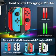 Ladegerät für Controller, 9 RGB-Beleuchtungsmodi, Ladestation für /Switch OLED Controller, Ladeanzeige, 4 Controller gleichzeitig laden, inkl. USB-C-Ladekabel