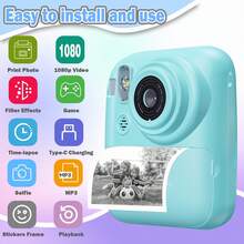 W&O 1080P FHD Screen Instant Print Digital Camera - With 3 Rolls Of Paper, 32G TF Card And Card Reader, Puzzle Games, 2.4 Inch Compact And Portable Design Outdoor Photography, Prefect Gift For Halloween Christmas And Thanksgiving. - Blue - View 5