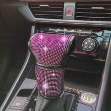 1pc Universal PU Leather Gear Shift Knob Cover, Faux Crystal Rhinestone Decor, Elegant Car Interior Dust-Proof Gear Shift Sleeve, Fashionable Car Accessory, Automotive Essential - one-size - View 6
