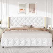 Queen Bed Frame With Headboard, Velvet Upholstered Bed With Wingback And Diamond Tufted Design, Wood Slat Support,  Modern Bed Frame, Twin Bed Frames/ Full Size Bed Frame/ Queen Bed Frame/ King Size Bed Frame Black/Pink/White/Blue/Green/Purle - 白色 - 查看 14