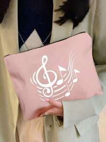 Vibrant Musical Note Print Canvas Cosmetic Bag, Durable, Versatile, And Stylish Shopping Companion -Perfect Gift For Music Fans , Travel Small Items Portable Storage Pouch, Gift,Makeup Bag,Women's Simple And Large Capacity Travel Makeup Bag, Earphones,Data Cable,Accessory Storage, Coin Bag, Suitable For Men And Women, Birthdays, Holidays, Back To School, Vacation, Beach, Travel