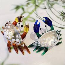 1pc Handmade Glass Cute Crab Figurine Decor, Home Decor, Fish Tank Decoration, Desk Miniature Ornament, Creative Decoration - Multicolor - View 2