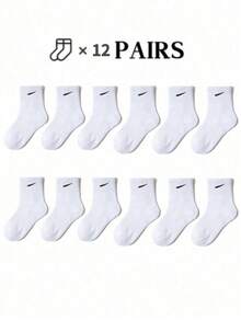 1 双 / 6 双 / 12 双黑白腰部收紧男童女童袜子，适合青少年校服，日常运动舒适，亲肤透气，适合所有季节，简约时尚的儿童袜子