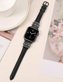 Compatible con correas de Watch para mujeres de 38/40/41/42mm, correa de cuero elegante y delgada con hebilla de nudo celta entrelazado para Series 11 10 9 8 6 5 4 SE 3 2 1, Starlight - Negro/Negro - Ver 2