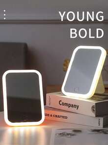 1 件带触摸屏的 LED 化妆镜、3 种灯光模式、便携式支架和可折叠小镜子、带灯旅行化妆镜、带灯梳妆镜、可充电 1500mAh 电池、3 色灯光模式调光 LED 照明镜、化妆旅行配件