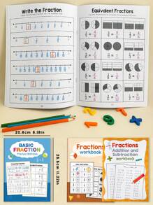 Cuaderno de ejercicios básicos de fracciones para niños, educación preescolar para aprender sobre fracciones de manera interesante, desde lo superficial hasta lo profundo. Incluye pared de fracciones, gráfico de fracciones, eje de fracciones, comparación de tamaño de fracciones, diversos formularios de comprensión de fracciones, ejercicios de suma y resta de fracciones. Es una excelente herramienta de aprendizaje de matemáticas para niños, para aprendizaje familiar, práctica escolar, ocio al aire libre y regalo para niños. Día de la Madre