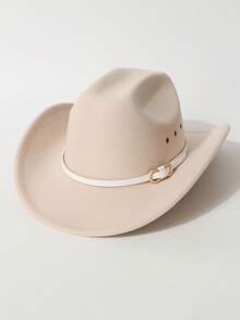 1pc Classic High-Quality Woolen Felt Cowboy Hat, Breathable Side Vents, Suitable For Western Themed Events, Music Festivals, Parties, Daily Wear, Fashion Versatile