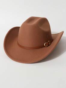 1pc Classic High-Quality Woolen Felt Cowboy Hat, Breathable Side Vents, Suitable For Western Themed Events, Music Festivals, Parties, Daily Wear, Fashion Versatile