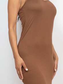 Women's Solid Color Racer Back Cami Spaghetti Straps Maxi Dress For Summer Sexy Casual Outfits For Woman - 布朗市中心 - 查看 4