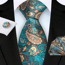 3 件套男士领带套装：3.15 英寸宽佩斯利图案领带、口袋巾和袖扣，高品质经典时尚商务休闲领带套装，婚礼、圣诞节、派对礼物 - 佩斯利 - 查看 12