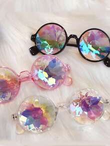 1/3 件万花筒音乐节眼镜玻璃棱镜马赛克眼镜夜场表演服装带眼镜，可爱眼镜，沙滩配饰，派对和聚会必备，圣诞节 - 彩色 - 查看 7