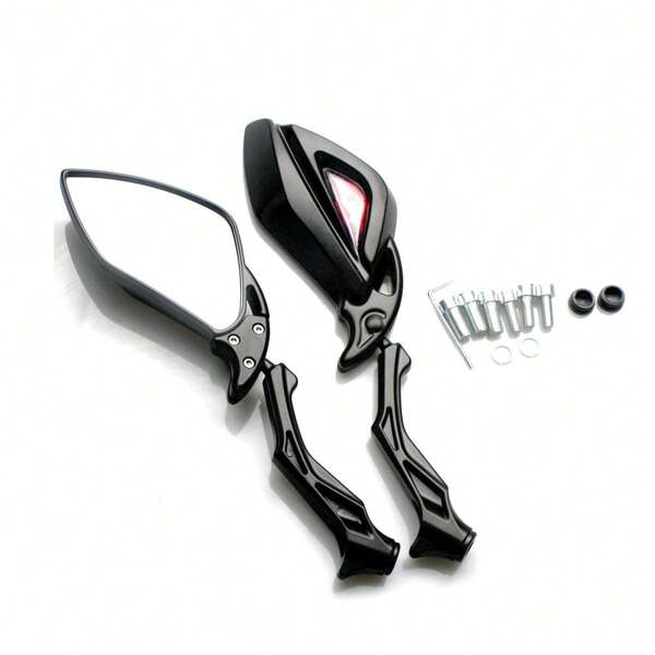 2 pièces Rétroviseurs latéraux de guidon de moto noirs 8 mm 10 mm pour cruiser, chopper, café racer, bobber et touring de style ancien