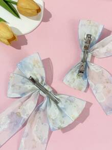 1pc Women's Sweet Floral Print Bow Ribbon Hairpin Clip, Fashionable, Charming Casual Style, Suitable For Commuting, Parties, Birthdays, Street Style, Travel, Photogenic - A Great Gift For Best Friends Claw Clips Hair Slide Hair Barrettes