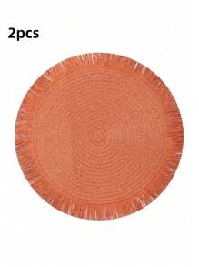 2 piezas/8 piezas Manteles individuales redondos de 15 pulgadas de fibra de papel tejida con borlas, resistentes al calor, decoración de vajilla de hotel y restaurante, decoración de mesa de comedor y sala de estar, antideslizante, adecuado para reuniones en el hogar y fiestas de boda