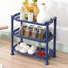 1pc 2/3 Tier Plastic Desktop Makeup Storage Rack Organizer With Hollow Design, Multi-Purpose Utility Storage Shelf For Makeup,Seasoning,Stationery,Space-Saving & Large Capacity In Vertical Space,Freestanding Compact Kitchen Essentials Holder Basket Home Decor Back To School Room Decor School Supplies