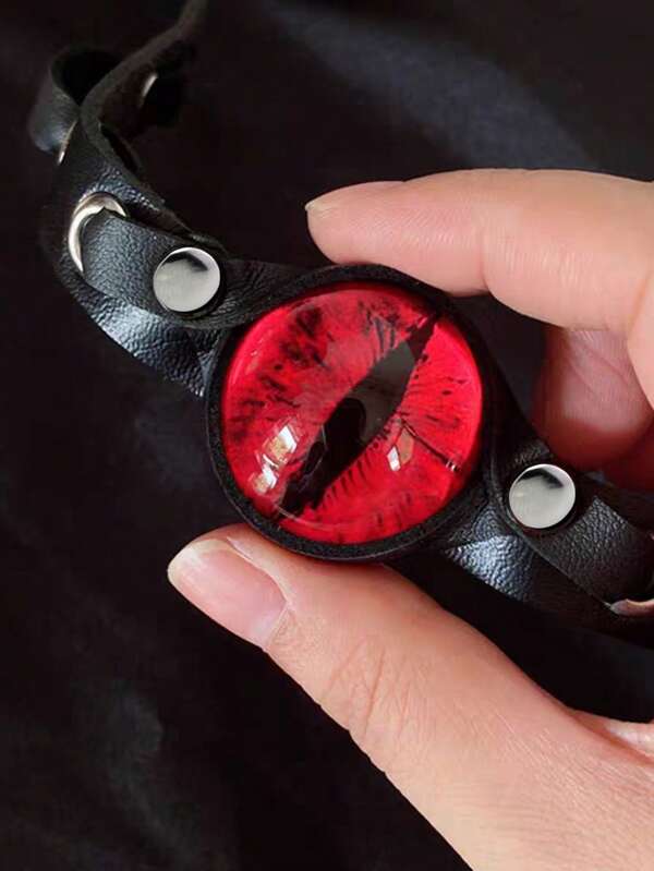 1pc Gothic Style Red Devil Eye Punk Rock PU Leather Bracelet/Necklace, American Cyberpunk Stacked Demon Eye Leather Accessory For Daily Wear