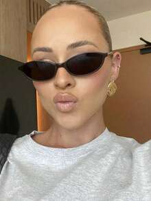 1 副女士塑料镜框猫眼椭圆性感时尚眼镜，适合露营、音乐节、音乐会，学院风，适合返校季方形 - 灰色 - 查看 2