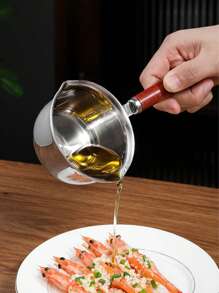 1PC Multifunctional Hot Oil Small Pot, Kitchen Hot Oil Small Pot, Stainless Steel Mini Oil Burning And Pouring Pot, Special Small Spoon Tool For Oil Pouring And Pouring, Dual Flow Port Design For Oil Splashing Without Hanging On The Wall, Easy To Pour On Both Sides